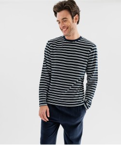 Pyjama en velours avec haut rayé homme